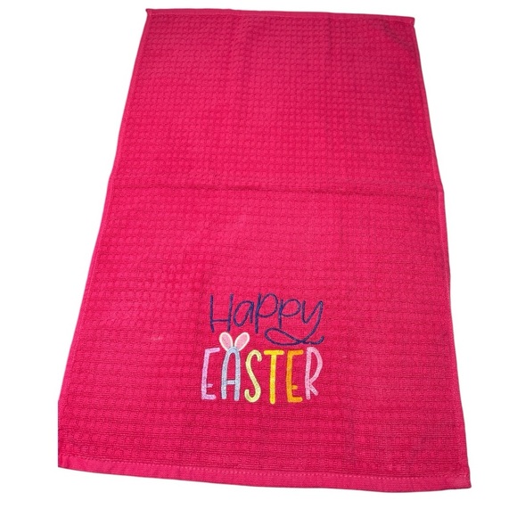 Kitchen Towel Pink Embroidered Happy Easter Hand Crafted Cotton Dish Towel - Picture 15 of 15